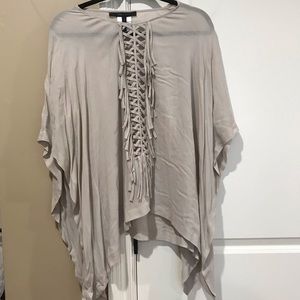 BCBG Maxazria taupe fringe top